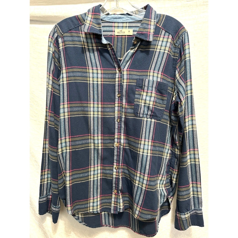 Hollister Women's Size Medium Pink & Blue Plaid Button-Down Shirt